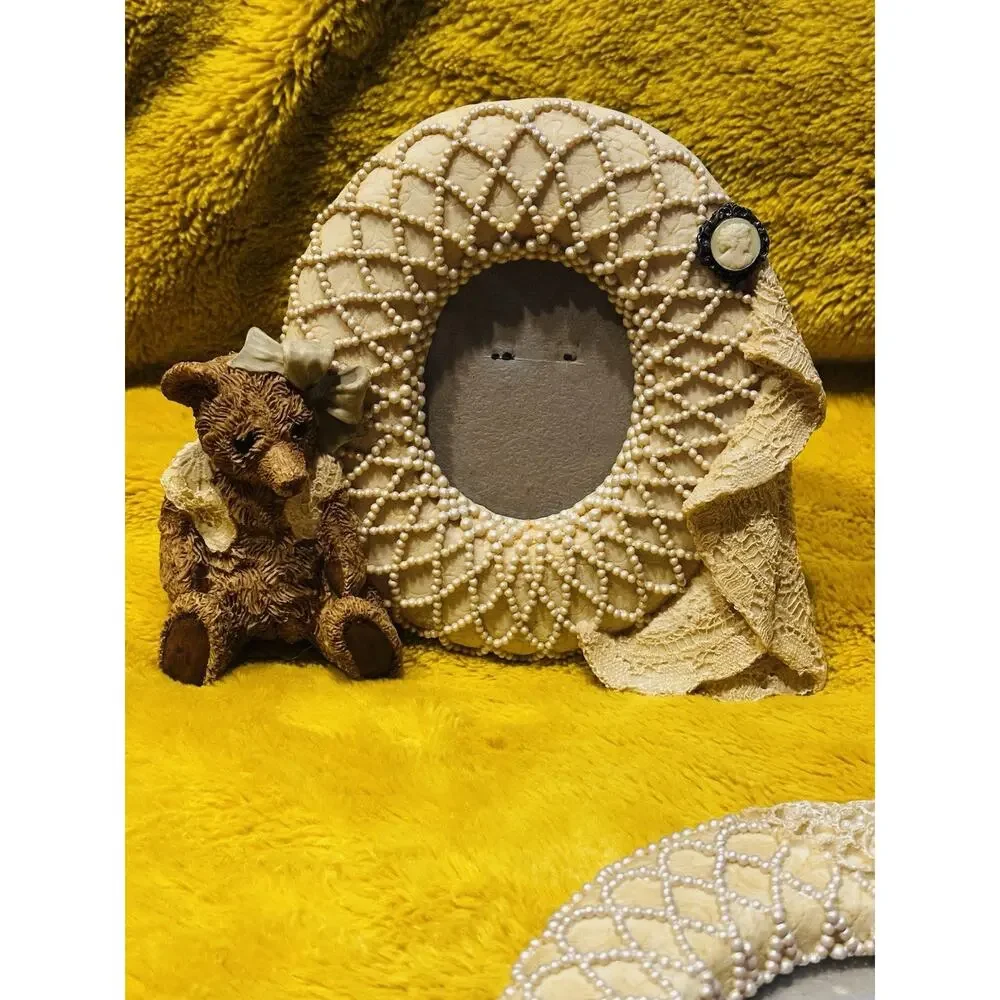 Fancy Frames Cameo Lace Ribbon Teddy Bear Lace Picture Frame Set Of 2 Victorian